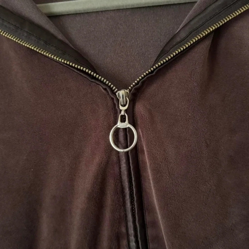 Y2K Chocoalte‎ Brown Velour Velvet Satin Hoodie Zip Up